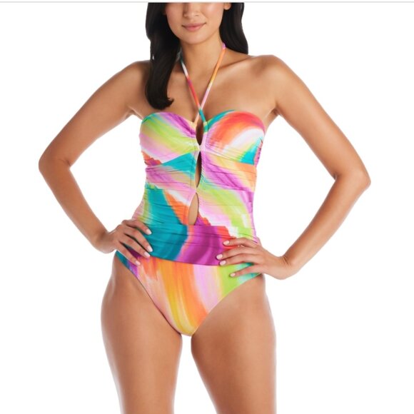 Bleu by Rod Beattie Women S Splash Out One-Piece Swimsuit Rainbow Size 10 - Picture 1 of 1